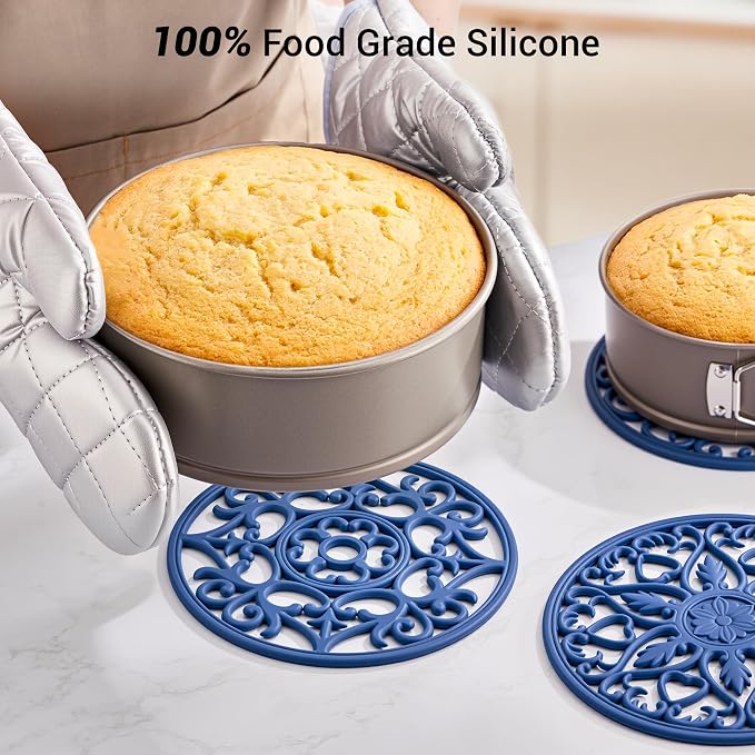 SMARTAKE 6 Set Silicone Trivet Mats for Hot Dishes Pots Pans (Navy Blue) | Heat Resistant Pots and Pans Holders, Non-Slip Flexible Pads Coasters for Countertops Table, Modern Kitchen Decor Accessories