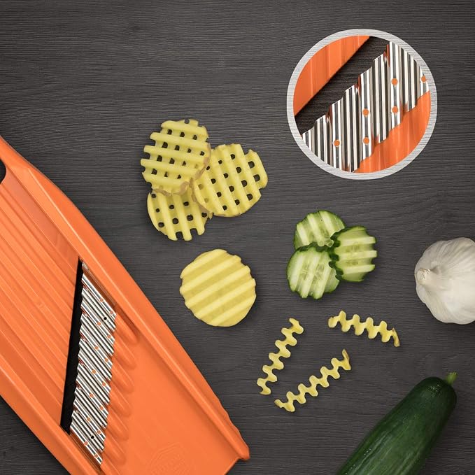 Börner Wave/Gaufrel XXL PowerLine Vegetable Slicer • Corrugated Vegetable Cutter • Corrugated/Waffle Cutter • Potato Grater for Grilled Potatoes Orange