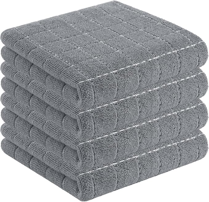 Homaxy 100% Cotton Terry Kitchen Towels, 4 Pack, Grey | Ultra Soft and Absorbent Dish Towels for Kitchen, Suitable for Drying and Washing Dishes