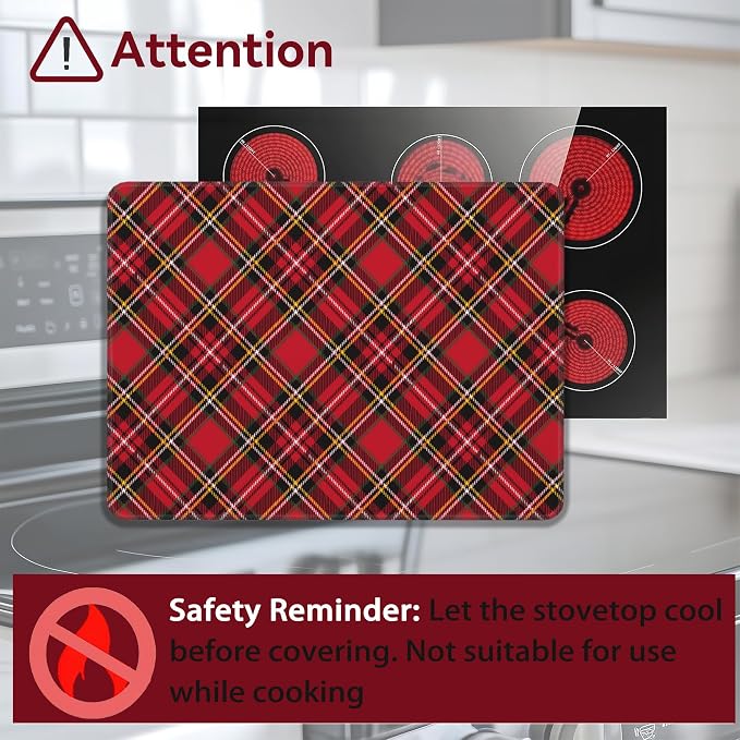 Red Black Plaids Stove Top Cover Glass Cooktop Heat Resistant Cover,Retro Christmas Plaid Ceramic Stove Top Covers Mat Prevents Scratching Stoves/Counter/Washer Protector,28x20 in