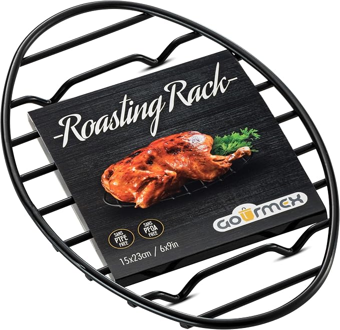 Black, Oval Oven Roasting Rack with Integrated Feet | Ideal for Cooking, Baking, Roasting, Cooling and Grilling | Non-Stick Coating, PTFE Free | Oven and Dishwasher Safe Rack (6 x 9")