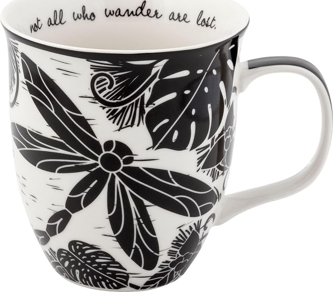 Karma Gifts 14 oz Black and White Boho Mug Dragonfly - Cute Coffee and Tea Mug - Ceramic Coffee Mugs for Women and Men
