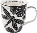 Karma Gifts 14 oz Black and White Boho Mug Dragonfly - Cute Coffee and Tea Mug - Ceramic Coffee Mugs for Women and Men