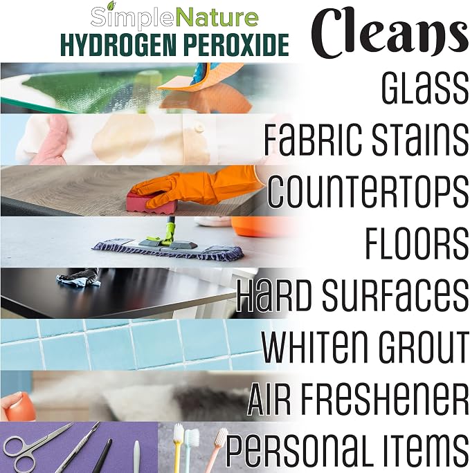 SimpleNature 6% Food Grade Hydrogen Peroxide (32 fl oz) - Natural Multipurpose Cleaner - Made in USA - Ideal for Commercial, Residential, Kitchen, Bath, Laundry, and More