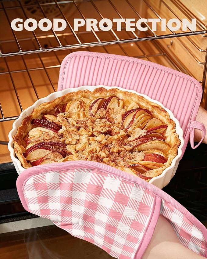 100% Thick Cotton Pot Holders Ribbed Soft Silicone Pink Gingham | Stylish Pot Holders with Pockets, Ribbed Soft Silicone, Machine Washable Non-Slip Heat Resistant Hot Pads 2pcs, Kitchen Gift