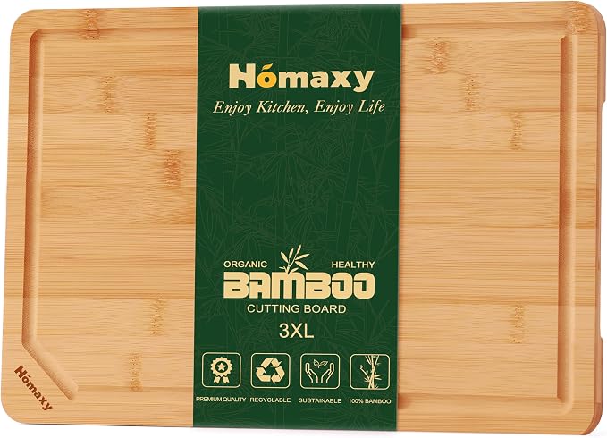 Homaxy 3XL Organic Bamboo Cutting Boards for Kitchen, 24"x18" | Wooden Cutting Board with Juice Groove and Handles, Charcuterie Butcher Block Serving & Chopping Board, Pre Oiled