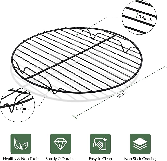TeamFar Round Cooling Rack, 9" Non-stick Stainless Steel Baking Rack | 2 Pack Coated Cooking Wire Racks for Baking/Roasting/Steaming/Cooling, Healthy & Heavy-Duty, Oven Safe & Easy to Clean