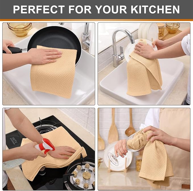 Kitinjoy 100% Cotton Waffle 4-Pack Kitchen Towels, 13" x 28", Apricot | Super Soft, Ultra-Absorbent, Fast Drying, lightweight, Quick Drying Kitchen Hand Towels