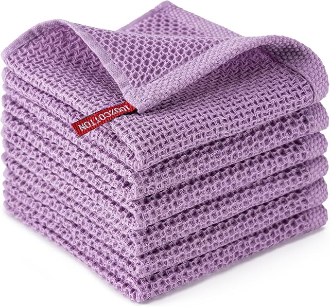 Kitchen Towels 6-Pack Kitchen Dish Cloths,100% Cotton,12x12 In,Lavender | Towels Waffle Weave,Ultra Soft Absorbent, Quick Drying