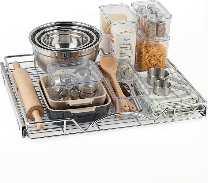 HOLDN’ STORAGE Pull Out Cabinet Organizer, 26”W x 21”D Cabinet Drawer | Heavy-Duty Caddy, Lifetime Limited Warranty, Steel Metal Cabinet Drawers, Chrome, Requires At Least 27-1/4” Cabinet Opening
