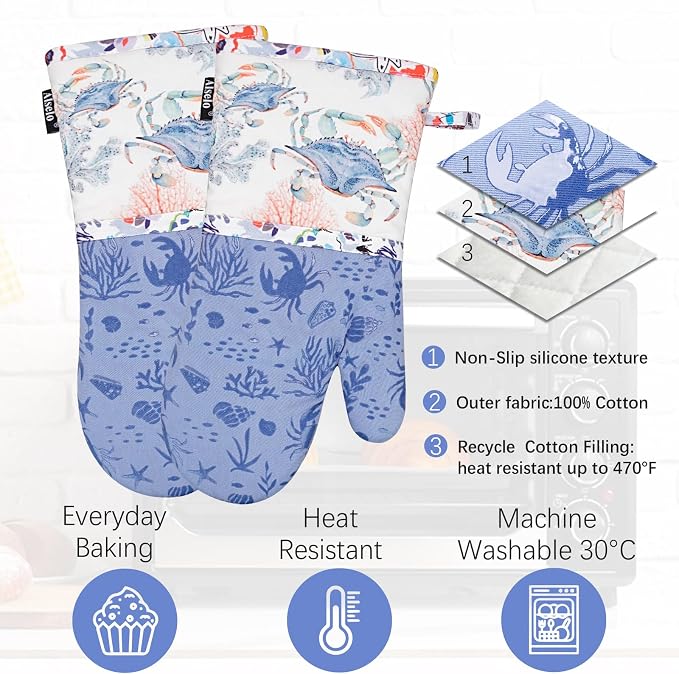 Alselo Oven Mitts 1 Pair, Silicone Printed Kitchen Mittens,7"x13.5" | Heat Resistant & Non-Slip Oven Gloves, Fashion Animal Design with Soft Quilted Cotton Lining for Baking Cooking BBQ (Lilac 2)