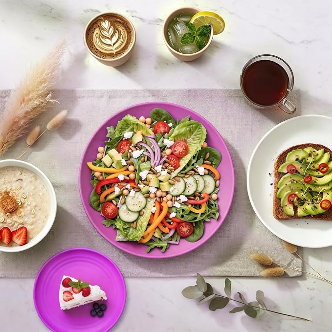 Wheat Straw Dinnerware Sets 40 PCS Bowl and Plate Sets With Cup Dishes Set for 8 Unbreakable Dish Sets Microwave Safe Plates Dinner Bowls Drinking Glasses With 4 Color - Flower Color