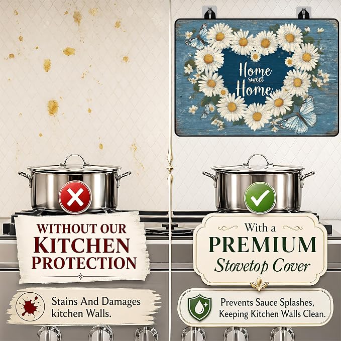 Stove Top Covers with A Non-slip Rubber Coating—protect Your Stove from Scratches, Extend Countertop Space, and Add A Classic Kitchen Touch. (Daisy wreath, 28"L x 20"W)