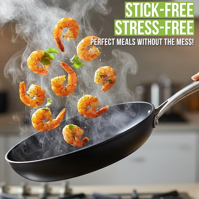 TECHEF - Onyx Collection 10-Inch Nonstick Frying Pan Skillet, PFOA-Free, Dishwasher Oven Safe, Stainless Steel Handle, Induction-Ready, Made in Korea (10-inch)