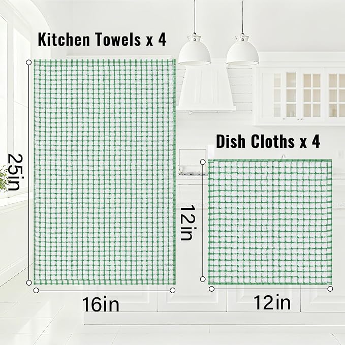 Homaxy Kitchen Towels and Dishcloths Set, Set of 12, Green | Cotton Terry Kitchen Dish Towels, Super Soft and Absorbent Dish Cloths, 16 x 25 and 12 x 12 Inches