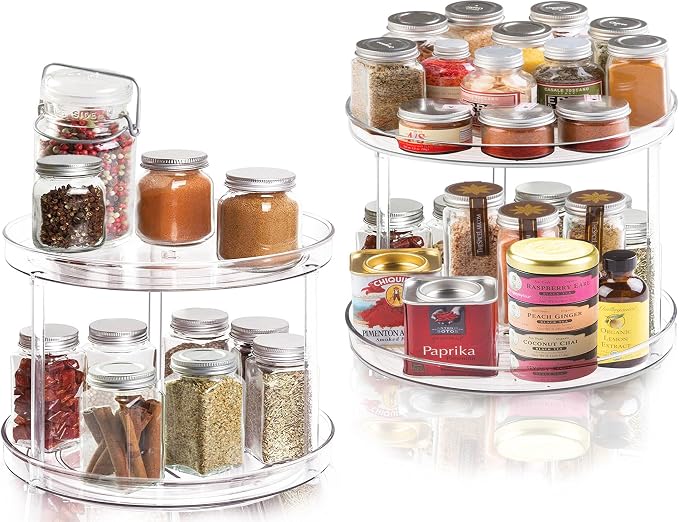 2 Tier Lazy Susan Bathroom Organizer, 9.25Inch Clear 360 Rotating Makeup Organizer for Vanity, Skincare Organizers Perfume Organizer, Spice Rack Organizer for Cabinet- Home Organization and Storage | Clear 360 Rotating Makeup Organizer for Vanity,Skinc...