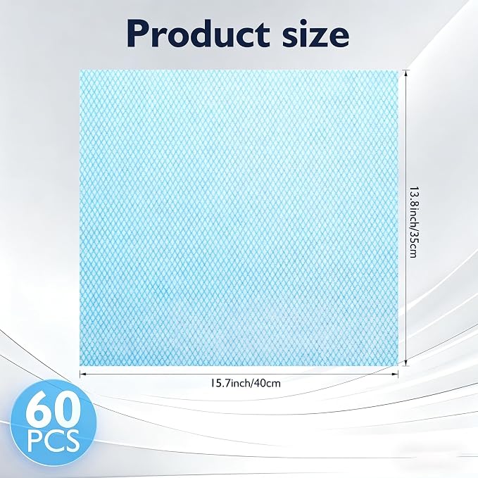60Pack Disposable Dish Cloths for Kitchen,13.8x15.7"Cleaning Wipes | Disposable Cleaning Cloths, Daily Cleaning Towels for Bathroom, Office (Blue)