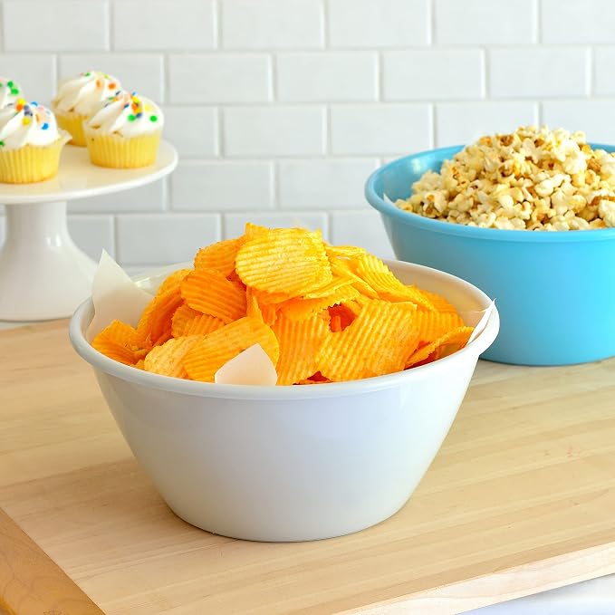 Youngever 11 inch 120 Ounce Plastic Mixing and Serving Bowls, Large Popcorn Bowls, Salad Bowls, Chip and Dip Serving Bowls, Set of 9 (Coastal)