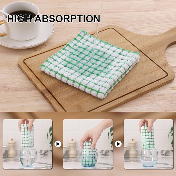 Kitinjoy Cotton 6 Pack Terry Kitchen Towels, Green | 16 x 25 Inches Super Soft and Absorbent Dish Towels, Quick Drying hand towels for kitchen Drying