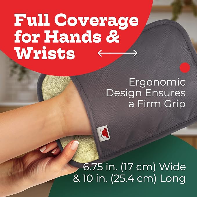 Silicone Pot Holders - Set of 2 Grey - 10x3 - Heat Resistant to 536 F / 280 C Kitchen Protectors Hot Pans Baking Professional Grade Cooking Mitts
