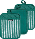 Alselo Silicone Pot Holders Set of 3 Heat Resistant & Non Slip Potholders | Professional Oven Hot Pads with Pockets Mitts for Kitchen Cooking Baking Barbecue (Emerald Green, 3)