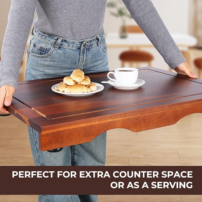 Acacia Wood Stove Top Cover - Electric & Gas Stove - 30"L x 22"W x 2.5"Th Raised Cutting Board with Adjustable Legs & Juice Grooves