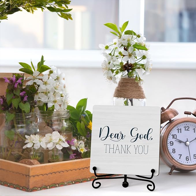 Modern Farmhouse Decor, Home Decor For Living Room, Boho Chic Aesthetic Shelf Decorations, Christian Dear God Sign, Farm House Entryway Tv Stand Fireplace Coffee Table Decoration (08)