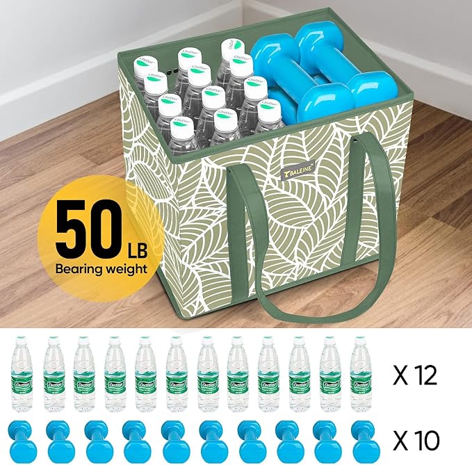 BALEINE 3PK Reusable Grocery Bags, Heavy Duty Shopping Tote Bag | 12'' Long Handles, Reinforced Bottom Keeps Upright, Fold Flat Storage, Water-Resistant Shopping Bag, Multiple Color Options