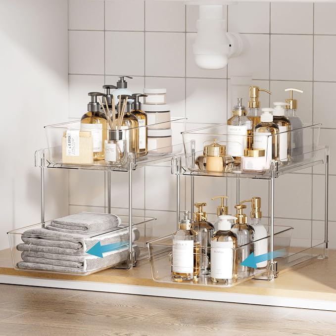 Vtopmart 8 Pack Pull Out Bathroom Under Sink Organizer (S-Standard) | Slide-out drawers, Multi-purpose storage, Clear visibility, Easy Set-up