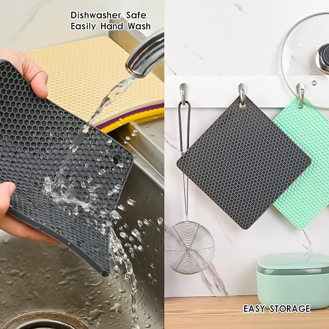 Silicone Trivets Mats Hot Pads for Cooking, Dish, Pan and Pot, Heat Resistant Trivet Mats for Counter Top,Workshop,Coffee or Placemats 4 Pack,Size:7.5x7.5 Inch, Color: Yellow,Shape:Square