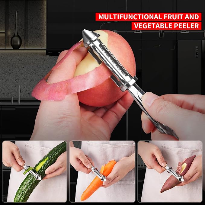 MAD SHARK Y & I Vegetable Peeler 2 Pack, Stainless Steel Serrated Blade Set | Ultra Sharp Vegetable Peelers for Kitchen,Non-slip Ergonomic Grip for Potatoes, Apples, Carrots, Fruits & Veggies