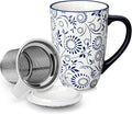 vancasso SELENE Porcelain Tea Mug, 18 oz Porcelain Tea Cup with Infuser and Lid Steeps Loose Leaf Tea, Microwave & Dishwasher Safe, Floral Bloom