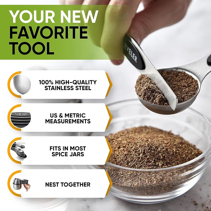 Spring Chef Magnetic Measuring Cups & Spoons Set of 15, Patented, Black | Stackable Stainless Steel Measuring Cups & Heavy Duty Metal Measuring Spoons with Levelers for Dry & Liquid Ingredients