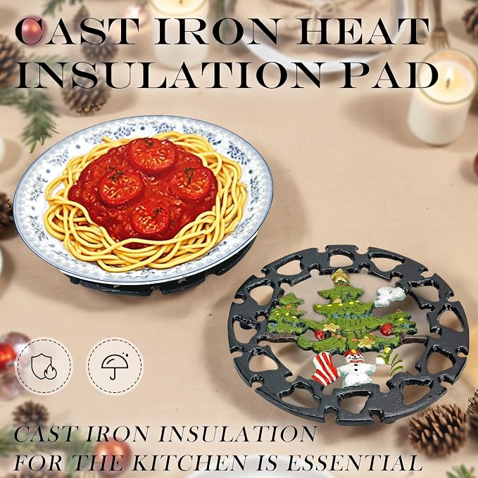 Cast Iron Trivet for Hot Dishes, Metal Trivet for Hot Pots and Pans, Heavy Duty Cast Iron Pot Holder with Heat Resistant Glove, Hot Pan Holder for Kitchen & Dining Table