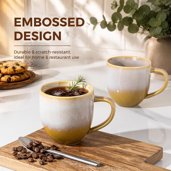 theterra Ceramic Coffee Mugs Set of 6, 12 oz Coffee Cups with Handle | Handmade, Suitable for Latte, Tea, Milk, Beer & Hot Cocoa, Autumn Haze
