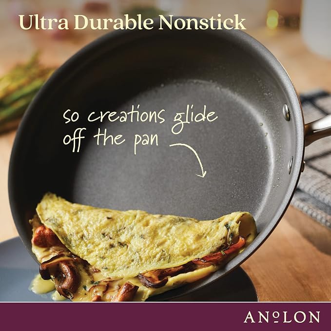 Anolon Advanced Home Hard-Anodized Nonstick Frying Pan with Helper Handle, Kitchen Essentials, 14.5-Inch, Bronze