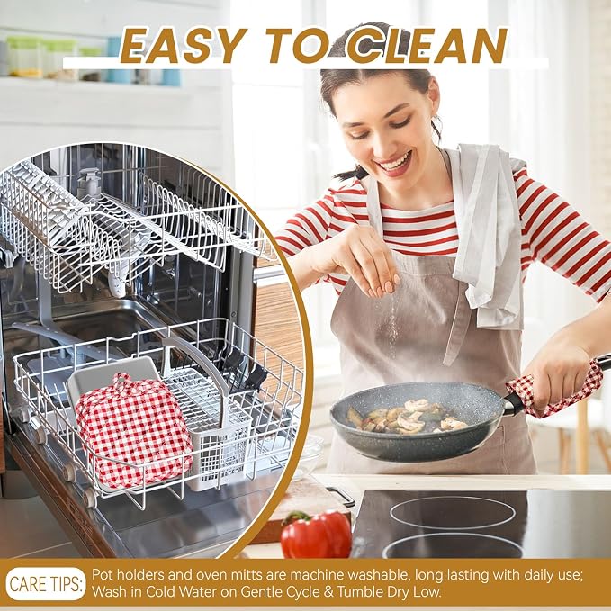 4pcs Pot Holders for Kitchen, Cotton Kitchen Hot Pads, Heat Resistant Oven Mitts and Pot Holders Sets (Red Tartan)