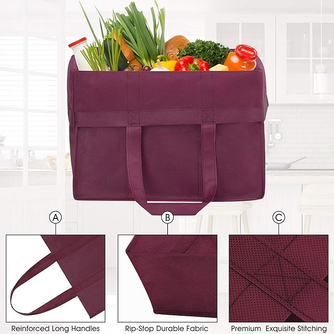 12 Pack Reusable Grocery Shopping Bags Large Foldable Tote Bags Bulk | Eco Produce Bags with Long Handle for Shopping Groceries Clothes (6 Assorted Colors)