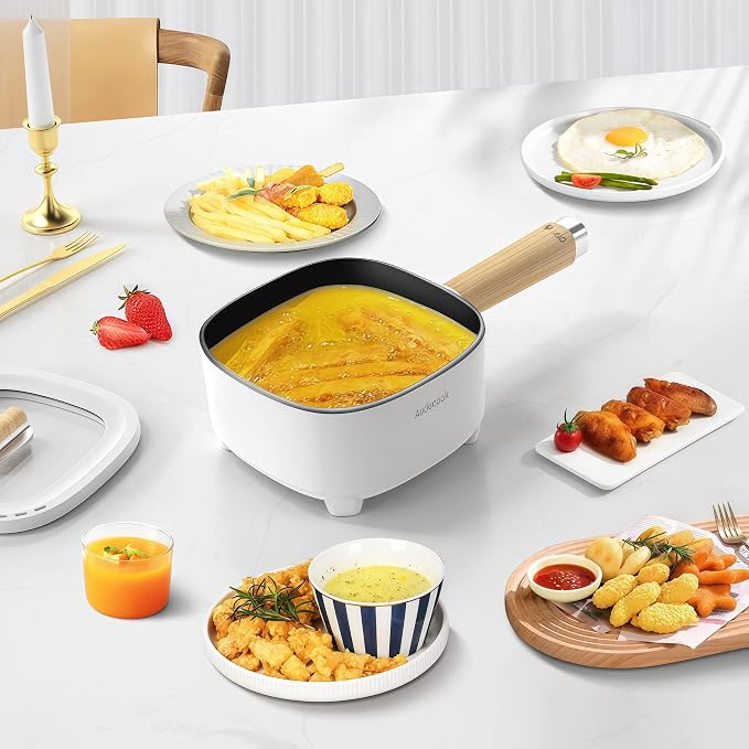 Audecook 2L Hot Pot Electric, Non-Stick electric pot, Portable Pot lazy | Dual Power Control Electric Pot For Cooking Steak, Egg, Ramen, Oatmeal & Soup | Portable Pot for Dorm, RV, Travel & Camping