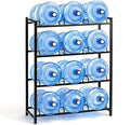 5 Gallon Water Dispenser Jug Holder Heavy Duty Water Cooler Jug Rack and 4 Tier Water Storage Rack with 12 Slots for Gallon Jugs (Black)