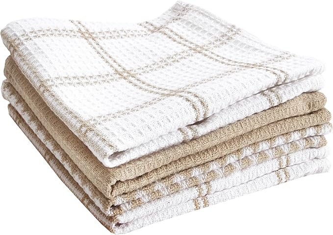 T-Fal Premium Waffle Dish Cloths: Highly Absorbent, Super Soft Long Lasting - 100% Cotton, 12"x13" Towel for Cleaning & Drying, (4-Pack), Sand