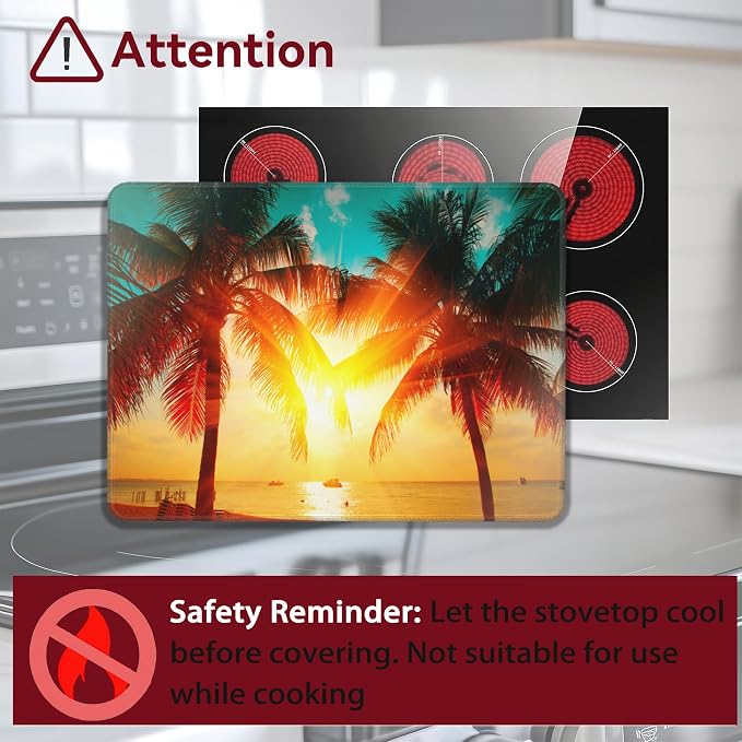 Tropical Palm Tree Sunset Beach Stove Top Cover for Electric, Glass Ceramic Stove Cover, Heat Resistant Flat Stovetop Protector, Dish Drying Mats for Kitchen