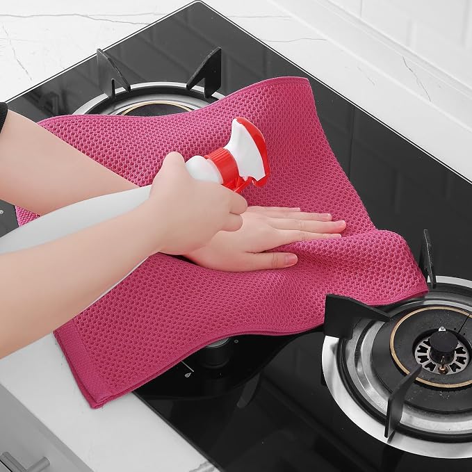 Homaxy 100% Cotton Waffle Weave Kitchen Dish Towels 4-Pack, Hot Pink | 13 x 28 Inches, Ultra Soft Absorbent Dish Towels, Quick Drying Cleaning Towels