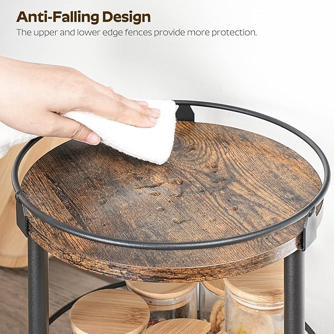 Lazy Susan Organizer, Rotating Spice Rack, 2 Tier Spice Turntable Organizer, Industrial Turntable Spice Holder, for Kitchen Countertop and Cabinet, Compact and Versatile, Rustic Brown SR22BR