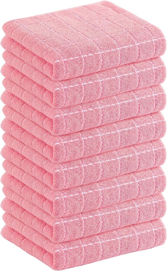 Homaxy 100% Cotton Terry Kitchen Towels, 8 Pack, Pink | Ultra Soft and Absorbent Dish Towels for Kitchen, Suitable for Drying and Washing Dishes