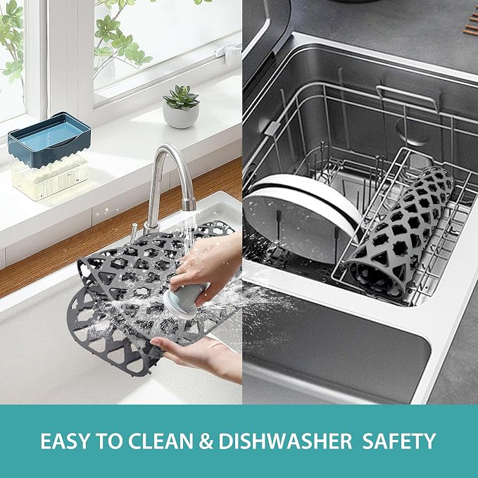 Silicone Kitchen Sink Protectors Mats - 12" 13" 14" 16" 18" 19" 21" 22" 24" 25" 26" 28" 30", Heat Resistant, Machine-wash (12”x11.5”, 2 Packs)