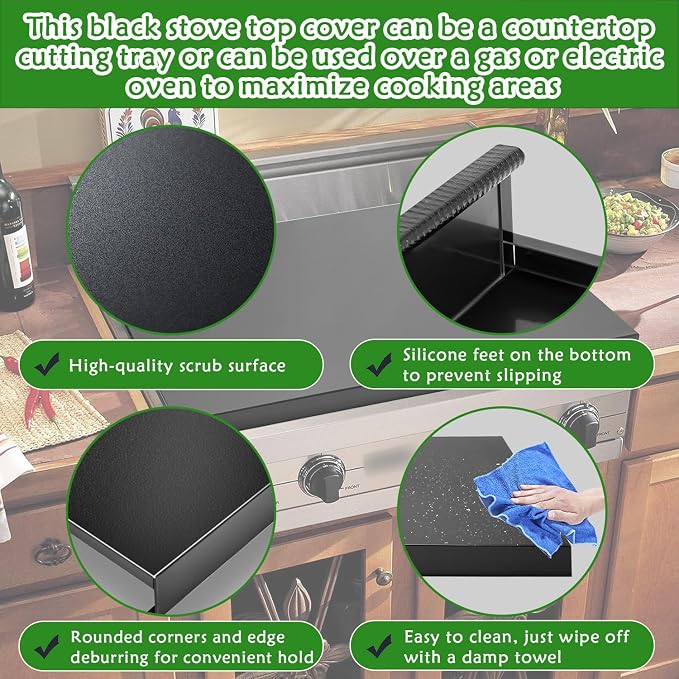 Gas Stove Cover Board, Resistance to Heat Range Covers for Gas Stove | Large Black Stove Top Covers (L30’’ x W22'' x H2.75 '') with Anti-slip Silicone Feet, Anti-collision Corner Guards