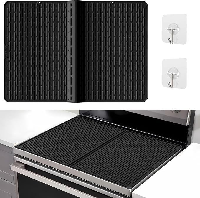 Foldable Silicone Stove Top Cover – 20"x28" Stove Top Covers for Electric Stove, Glass Top Stove Cover, RV Stove Top Cover & Dish Drying Mat (Black, 28''x20'')