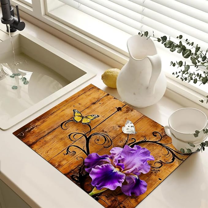 HOMETITUTE Spring Stove Top Cover 28x20 Purple Iris Butterfly Heat Resistant