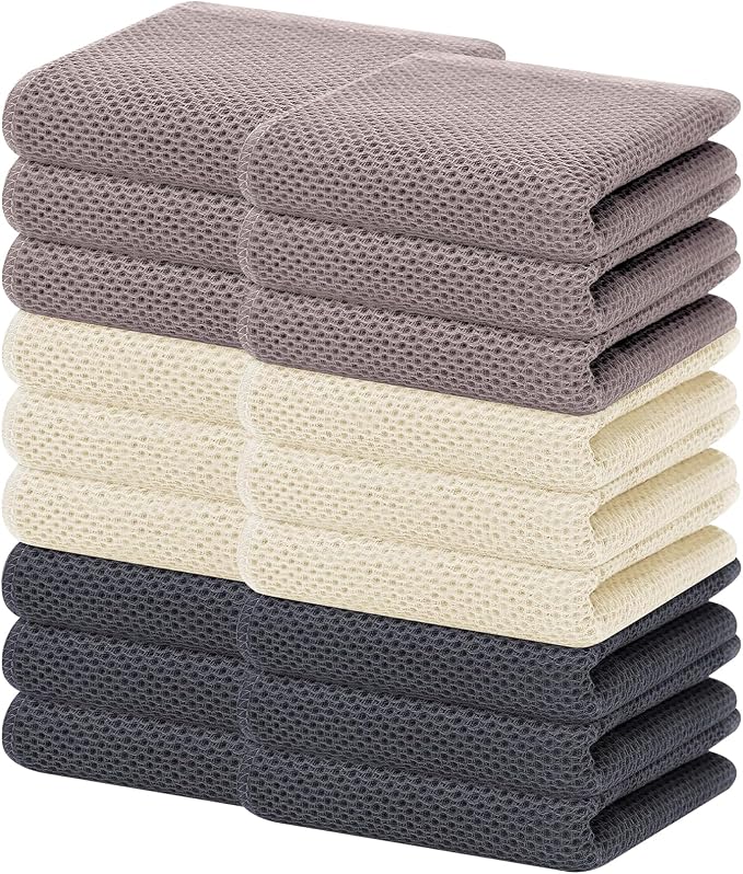 Homaxy 100% Cotton Waffle Weave Kitchen Dish Towels 18-Pack, Mixed Color | 13 x 28 Inches, Ultra Soft Absorbent Dish Towels, Quick Drying Cleaning Towels